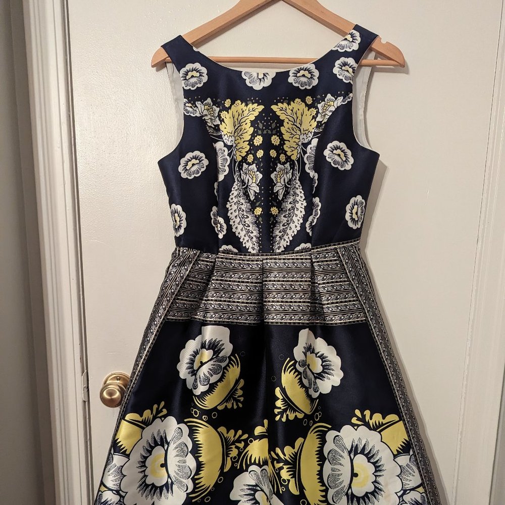 Scandinavian style blue and yellow dress
